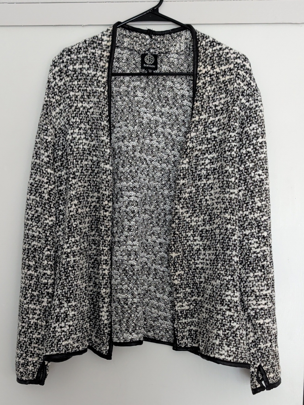 Bobeau Black and White Bouclé Open-Front Cardigan
